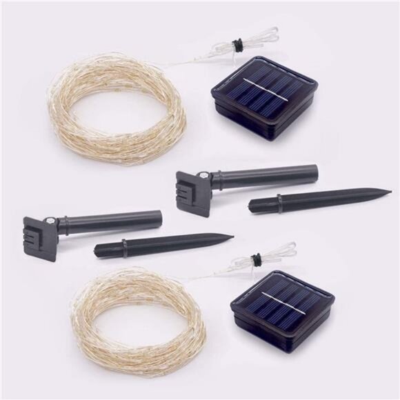 2 Pack 33ft 100 LED Solar Copper String Lights,8 Modes Christmas Fairy Lights - Picture 4 of 7